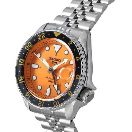 Orologio da uomo Seiko 5 Sports SKX Sports Style GMT in acciaio inossidabile con quadrante arancione, 24 gioielli, automatico SSK005J1 100M, ricondizionato