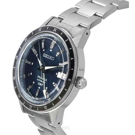 Orologio da uomo Seiko Presage Style60's GMT in acciaio inossidabile con quadrante blu automatico SSK009J1