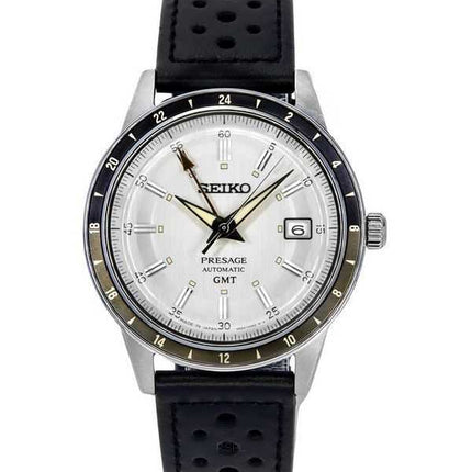 Orologio da uomo Seiko Presage Style60's GMT con cinturino in pelle di vitello e quadrante grigio automatico SSK011J1