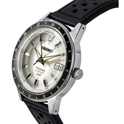 Orologio da uomo Seiko Presage Style60's GMT con cinturino in pelle di vitello e quadrante grigio automatico SSK011J1