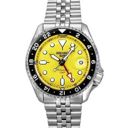 Orologio da uomo Seiko 5 Sports SKX Style GMT in acciaio inossidabile quadrante giallo 24 gioielli automatico SSK017J1 100M