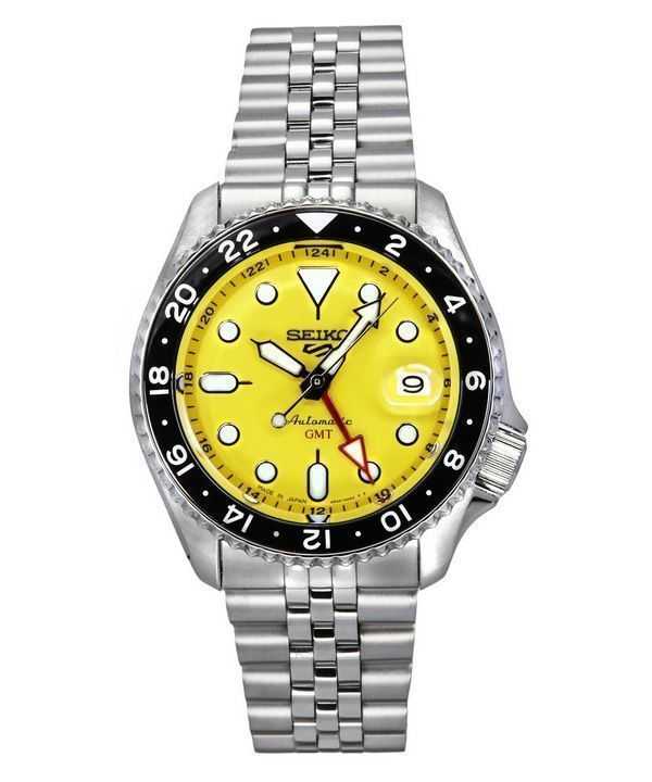 Orologio da uomo Seiko 5 Sports SKX Style GMT in acciaio inossidabile quadrante giallo 24 gioielli automatico SSK017J1 100M