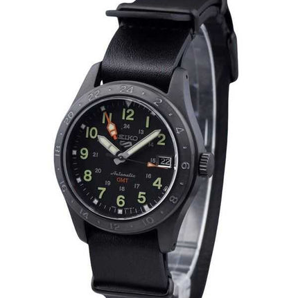 Orologio da uomo Seiko 5 Sports GMT Field Series cinturino in pelle quadrante nero automatico SSK025K1 100M