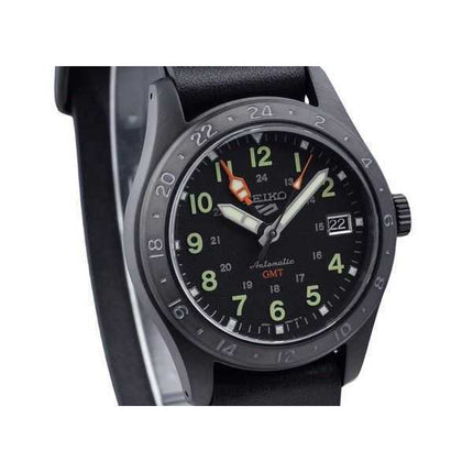 Orologio da uomo Seiko 5 Sports GMT Field Series cinturino in pelle quadrante nero automatico SSK025K1 100M
