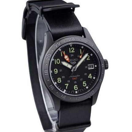 Orologio da uomo Seiko 5 Sports GMT Field Series cinturino in pelle quadrante nero automatico SSK025K1 100M