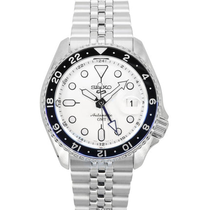 Orologio da uomo Seiko 5 Sports SKX GMT in acciaio inossidabile con quadrante bianco automatico SSK033K1 100M