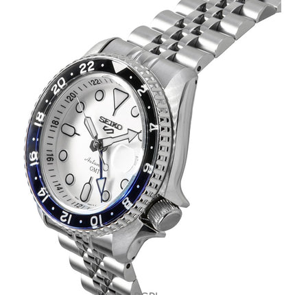 Orologio da uomo Seiko 5 Sports SKX GMT in acciaio inossidabile con quadrante bianco automatico SSK033K1 100M