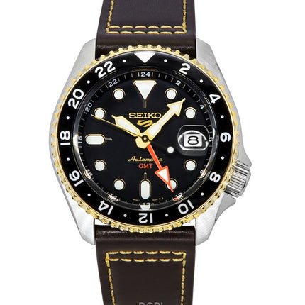 Orologio da uomo Seiko 5 Sports SKX GMT con cinturino in pelle e quadrante marrone automatico SSK036K1 100M