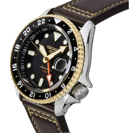 Orologio da uomo Seiko 5 Sports SKX GMT con cinturino in pelle e quadrante marrone automatico SSK036K1 100M