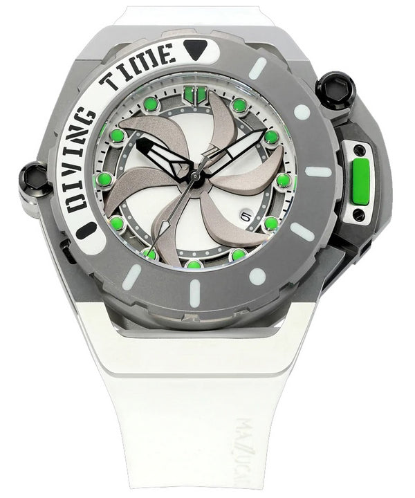 Orologio da uomo Mazzucato RIM Scuba bianco verde reversibile doppio quadrante automatico SUB07-WH802 100M