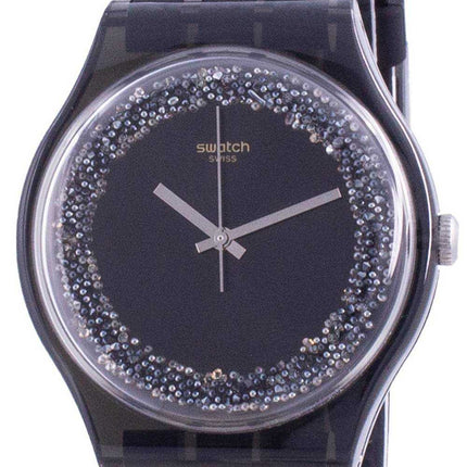 Orologio da uomo al quarzo SUOB156 con cinturino in silicone quadrante nero Swatch Darksparkles