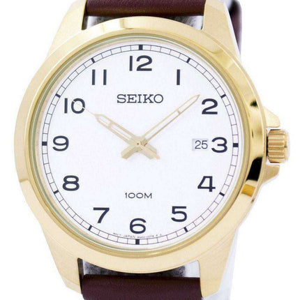 Orologio al quarzo quadrante bianco al quarzo Seiko in pelle marrone SUR160 SUR160P1 SUR160P