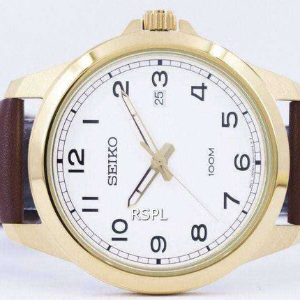 Orologio al quarzo quadrante bianco al quarzo Seiko in pelle marrone SUR160 SUR160P1 SUR160P