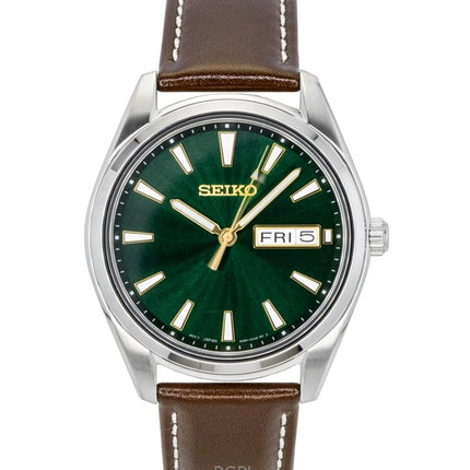 Orologio da uomo Seiko Neo Classic con cinturino in pelle e quadrante verde al quarzo SUR449P1 100M