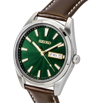 Orologio da uomo Seiko Neo Classic con cinturino in pelle e quadrante verde al quarzo SUR449P1 100M