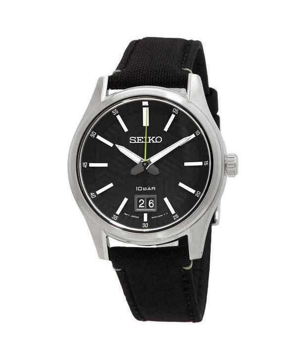 Orologio da uomo Seiko Big Date con cinturino in nylon quadrante nero al quarzo SUR517P1 100M
