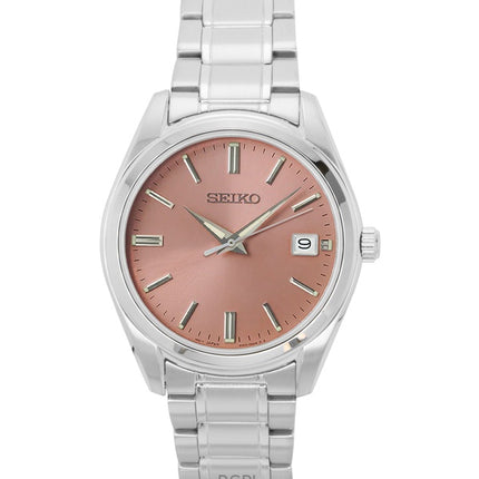 Orologio da uomo Seiko in acciaio inossidabile con quadrante color salmone, al quarzo SUR523P1, 100 m