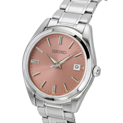 Orologio da uomo Seiko in acciaio inossidabile con quadrante color salmone, al quarzo SUR523P1, 100 m