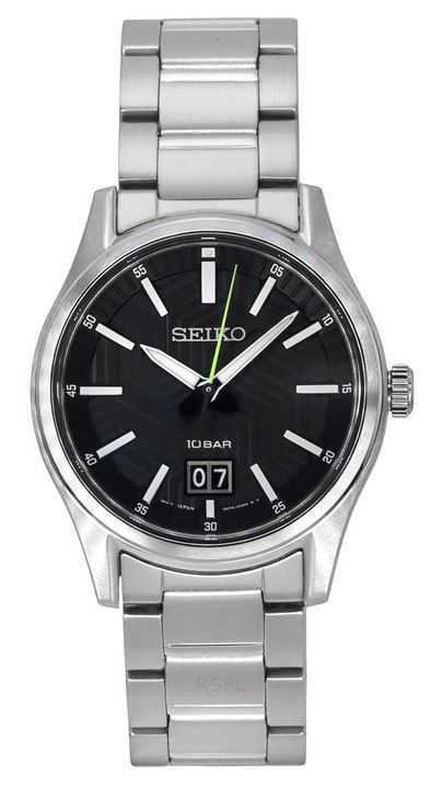 Orologio da uomo Seiko Analogico in acciaio inossidabile con quadrante nero al quarzo SUR535P1 100M