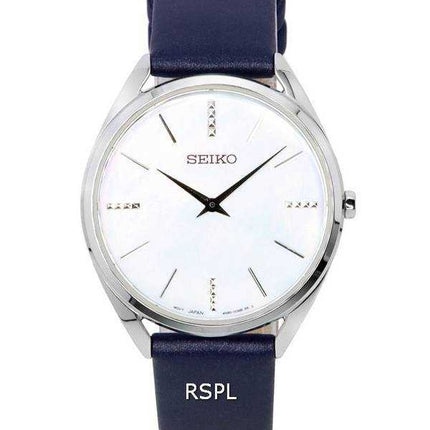 Orologio da donna con cinturino in pelle Seiko quadrante bianco al quarzo SWR079 SWR079P1 SWR079P