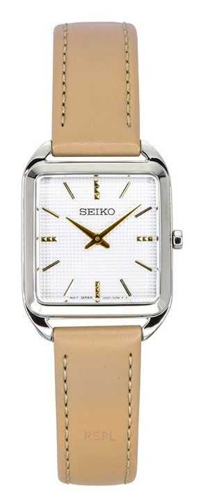 Orologio da donna Seiko Analogico Cinturino in pelle Quadrante beige Quarzo SWR089P1