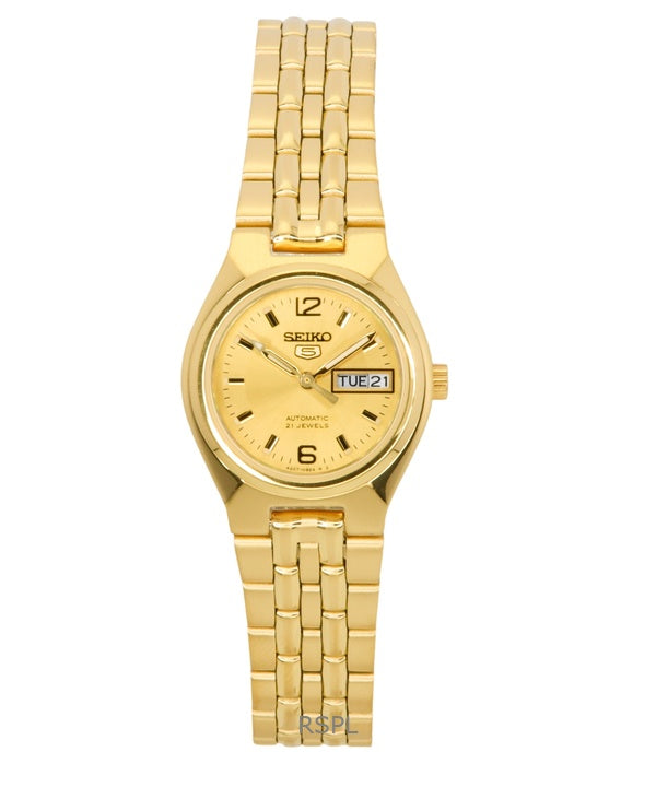 Orologio da donna Seiko 5 automatico in acciaio inossidabile color oro con quadrante dorato SYMK36K1