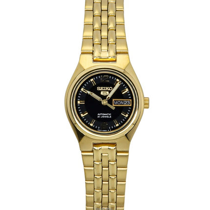 Orologio da donna Seiko 5 automatico in acciaio inossidabile color oro con quadrante nero SYMK38K1