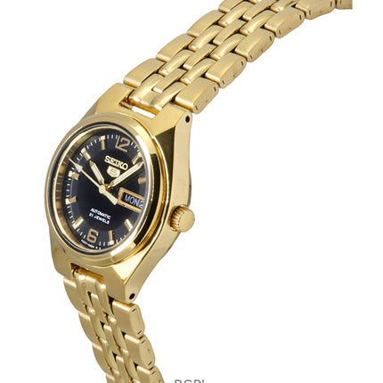 Orologio da donna Seiko 5 automatico in acciaio inossidabile color oro con quadrante nero SYMK38K1