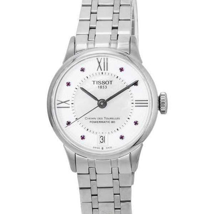 Orologio da donna Tissot T-Classic Chemin Des Tourelles bianco madreperla rubini quadrante automatico T099.207.11.113.00