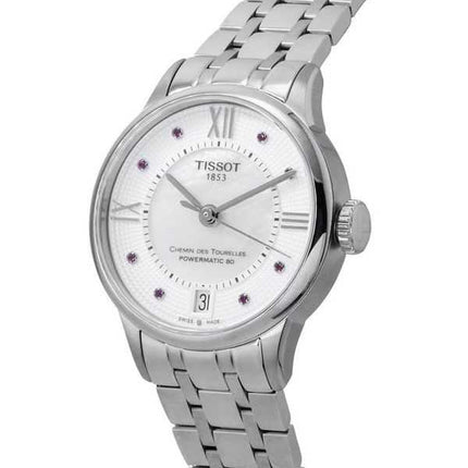 Orologio da donna Tissot T-Classic Chemin Des Tourelles bianco madreperla rubini quadrante automatico T099.207.11.113.00