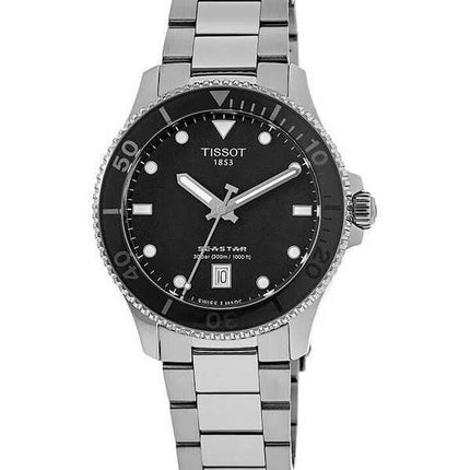 Tissot T-Sport Seastar 1000 acciaio inossidabile quadrante nero orologio da sub al quarzo T120.210.11.051.00 300M unisex