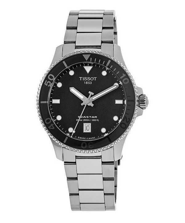 Tissot T-Sport Seastar 1000 acciaio inossidabile quadrante nero orologio da sub al quarzo T120.210.11.051.00 300M unisex