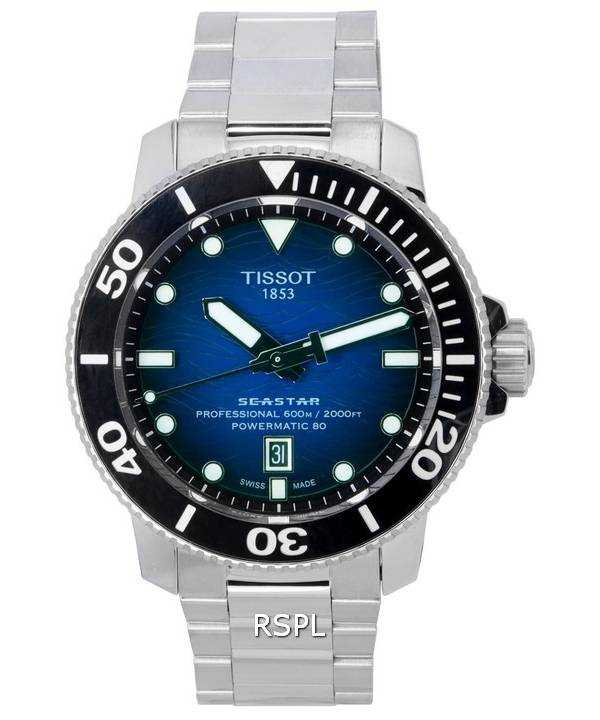 Orologio da uomo Tissot Seastar 2000 Professional Powermatic 80 quadrante blu Diver T120.607.11.041.01 T1206071104101 600M