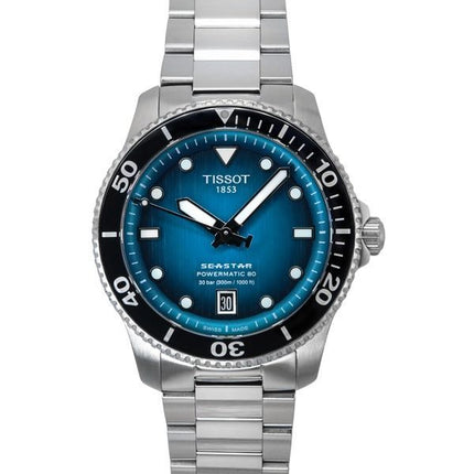 Orologio da uomo Tissot Seastar 1000 Powermatic 80 quadrante turchese automatico subacqueo T120.807.11.091.00 300M