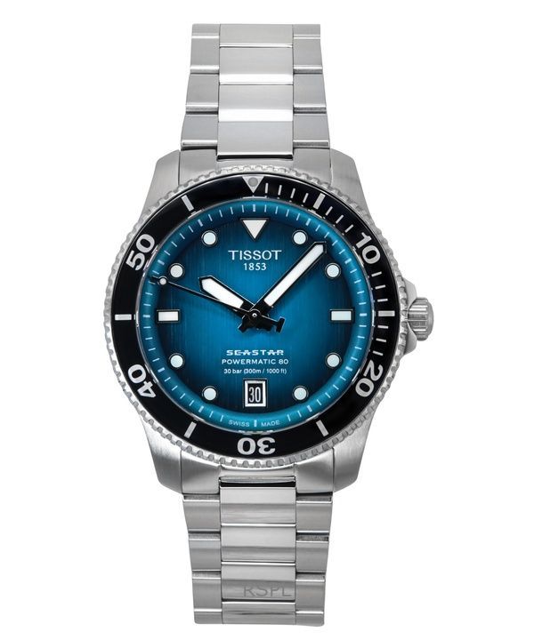 Orologio da uomo Tissot Seastar 1000 Powermatic 80 quadrante turchese automatico subacqueo T120.807.11.091.00 300M