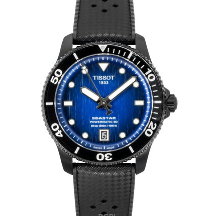 Orologio da uomo Tissot Seastar 1000 con cinturino sintetico e quadrante blu, automatico, subacqueo, T120.807.37.041.00, 300 m