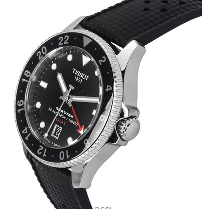 Orologio da uomo Tissot Seastar 1000 GMT con cinturino in gomma e quadrante nero al quarzo, subacqueo T120.852.17.051.00 300M