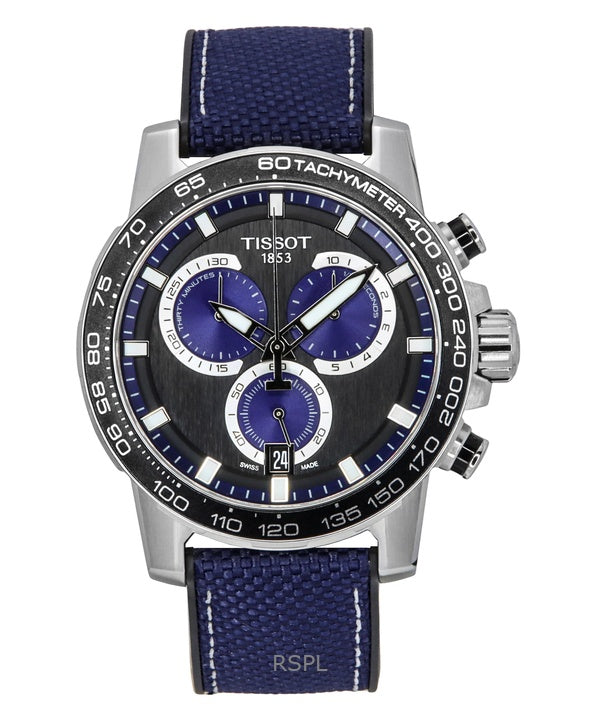 Orologio da uomo Tissot Supersport Chronograph cinturino in tessuto quadrante nero al quarzo T125.617.17.051.03 100M