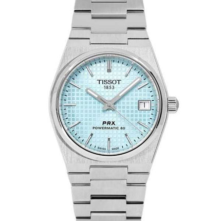 Orologio da donna Tissot T-Classic PRX Powermatic 80 in acciaio inossidabile con quadrante blu ghiaccio automatico T137.207.11.3