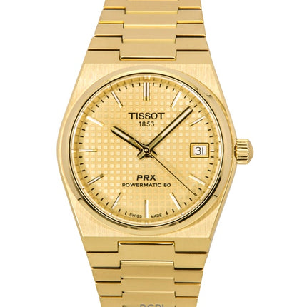 Orologio da donna Tissot PRX Powermatic 80 color oro in acciaio inossidabile con quadrante champagne automatico T137.207.33.021.00 100M