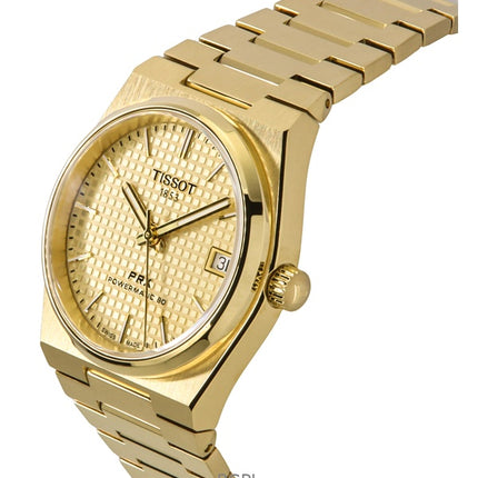 Orologio da donna Tissot PRX Powermatic 80 color oro in acciaio inossidabile con quadrante champagne automatico T137.207.33.021.00 100M
