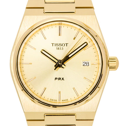 Orologio da donna Tissot PRX color oro in acciaio inossidabile con quadrante champagne al quarzo svizzero T137.210.33.021.00 100M