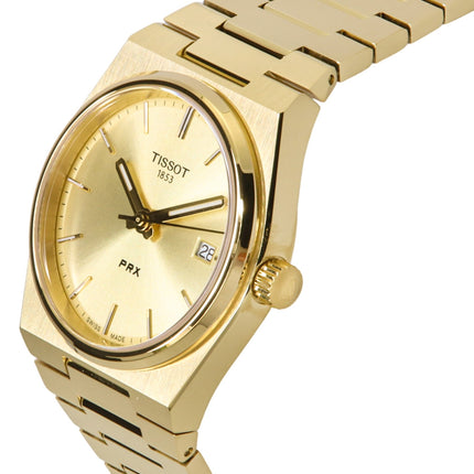 Orologio da donna Tissot PRX color oro in acciaio inossidabile con quadrante champagne al quarzo svizzero T137.210.33.021.00 100M