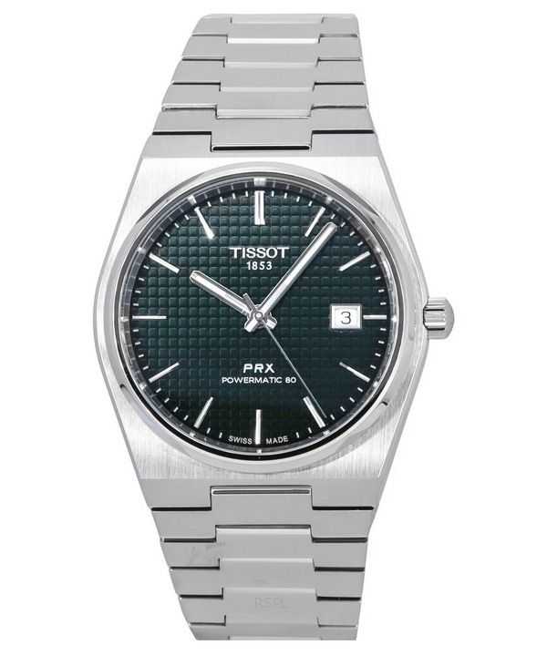 Orologio da uomo Tissot T-Classic PRX Powermatic 80 in acciaio inossidabile quadrante verde automatico T137.407.11.091.00 100M