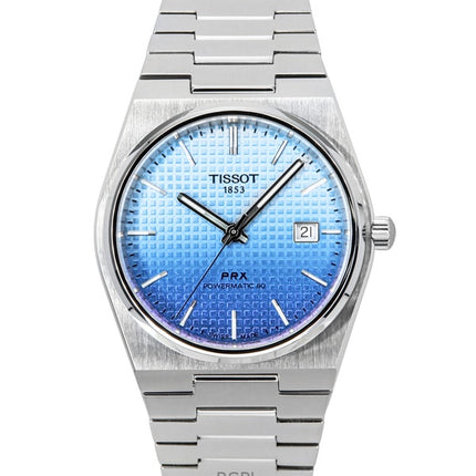 Orologio da uomo Tissot PRX Powermatic 80 Gradient in acciaio inossidabile con quadrante blu ghiaccio e camaleonte automatico T137.407.11.351.01 100M