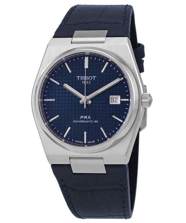 Orologio da uomo Tissot PRX Powermatic 80 cinturino in pelle quadrante blu automatico T137.407.16.041.00 100M