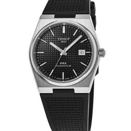 Orologio da uomo Tissot T-Classic PRX Powermatic 80 con cinturino in gomma e quadrante nero automatico T137.407.17.051.00 100M