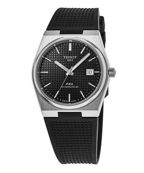 Orologio da uomo Tissot T-Classic PRX Powermatic 80 con cinturino in gomma e quadrante nero automatico T137.407.17.051.00 100M