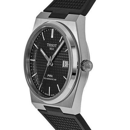 Orologio da uomo Tissot T-Classic PRX Powermatic 80 con cinturino in gomma e quadrante nero automatico T137.407.17.051.00 100M