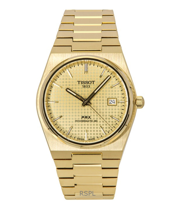 Orologio da uomo Tissot PRX Powermatic 80 color oro in acciaio inossidabile con quadrante champagne automatico T137.407.33.021.00 100M